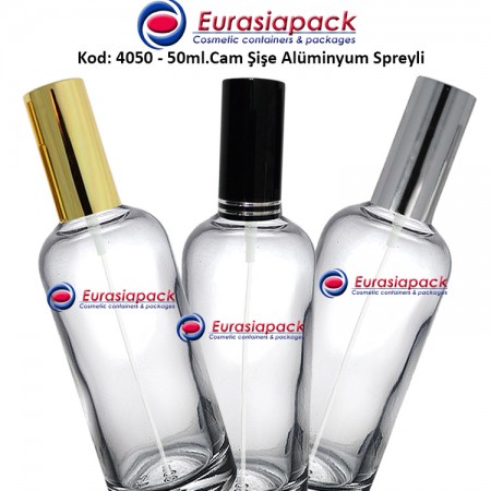 Alüminyum Spreyli Cam Parfüm Şişesi Kod: 4050 - 50ml.