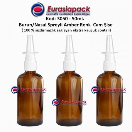 Burun Spreyli Amber Renk Cam Şişe 50ml Kod: 3050