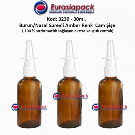 Burun Spreyli Amber Renk Cam Şişe 30ml Kod: 3230