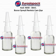 Burun Spreyli Renksiz Cam Şişe 30ml Kod: 4030