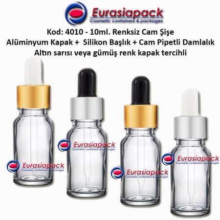 Cam Pipetli Damlalıklı Renksiz/Naturel Cam Şişe 10ml - Kod 4010