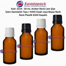 Damlalık Tıpalı Amber Cam Şişe Kod: 3219 - 20ml.