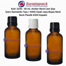 Damlalık Tıpalı Amber Cam Şişe Kod: 3230 - 30ml.