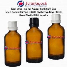 Damlalık Tıpalı Amber Cam Şişe Kod: 3050 - 50ml.