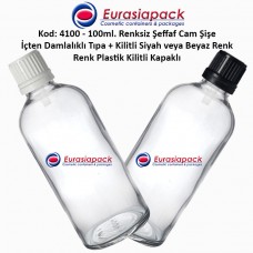 Damlalık Tıpalı Renksiz Cam Şişe Kod: 4100 - 100ml.