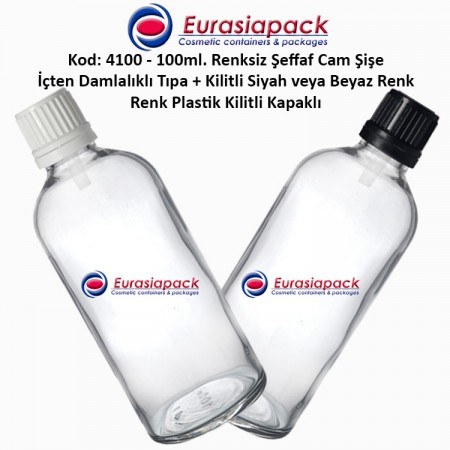  Damlalık Tıpalı Renksiz Cam Şişe Kod: 4100 - 100ml.