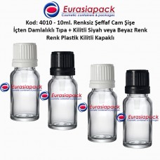 Damlalık Tıpalı Renksiz Cam Şişe Kod: 4010 - 10ml.