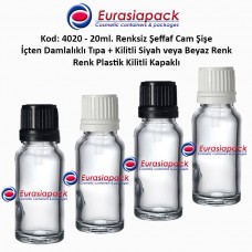 Damlalık Tıpalı Renksiz Cam Şişe Kod: 4020 - 20ml.