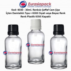 Damlalık Tıpalı Renksiz Cam Şişe Kod: 4030 - 30ml.