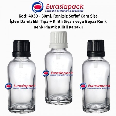  Damlalık Tıpalı Renksiz Cam Şişe Kod: 4030 - 30ml.