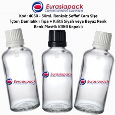 Damlalık Tıpalı Renksiz Cam Şişe Kod: 4050 - 50ml.