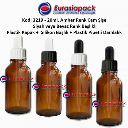 Plastik Pipetli Damlalıklı Amber Renk Cam Şişe 20ml - Kod 3219