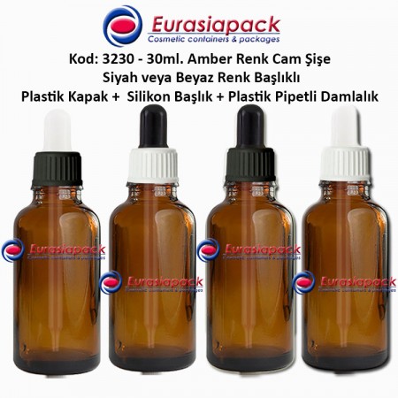 Plastik Pipetli Damlalıklı Amber Renk Cam Şişe 30ml - Kod 3230