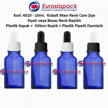 Plastik Pipetli Damlalıklı Kobalt Mavi Cam Şişe 10ml - Kod 4010