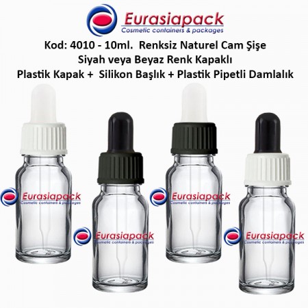 Plastik Pipetli Damlalıklı Renksiz Cam Şişe 10ml - Kod 4010