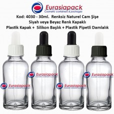 Plastik Pipetli Damlalıklı Renksiz Cam Şişe 30ml - Kod 4030