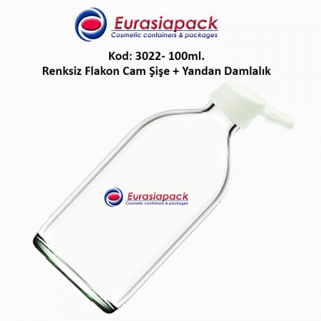 Yandan Damlalıklı Flakon Renksiz Cam Şişe 100ml Kod 3022