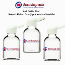 Yandan Damlalıklı Flakon Renksiz Cam Şişe 20/25ml Kod 3016