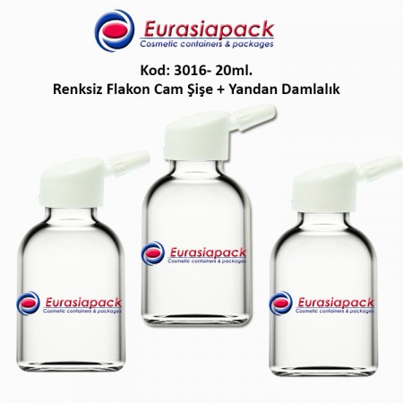 Yandan Damlalıklı Flakon Renksiz Cam Şişe 20/25ml Kod 3016