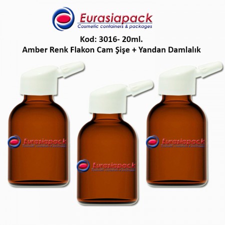 Yandan Damlalıklı Flakon Amber Cam Şişe 20/25ml Kod 3016