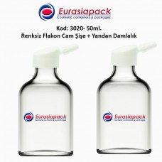 Yandan Damlalıklı Flakon Renksiz Cam Şişe 50ml Kod 3020