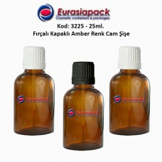 Fırçalı Kapaklı Cam Şişe 25ml Amber Kod 3225