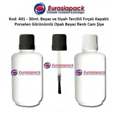 Fırçalı Kapaklı Cam Şişe 30ml Opak Beyaz Kod 401