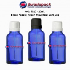 Fırçalı Kapaklı Cam Şişe 20ml Kobalt Mavi Kod 4020