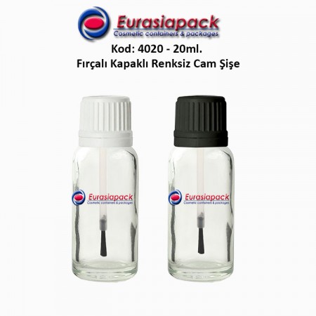 Fırçalı Kapaklı Cam Şişe 20ml Renksiz Kod 4020