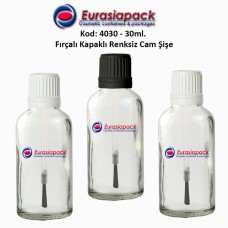 Fırçalı Kapaklı Cam Şişe 30ml Renksiz Kod 4030