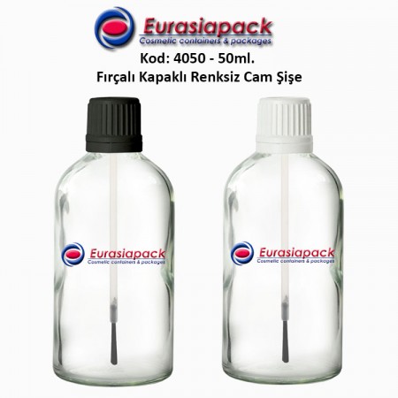 Fırçalı Kapaklı Cam Şişe 50ml Renksiz Kod 4050