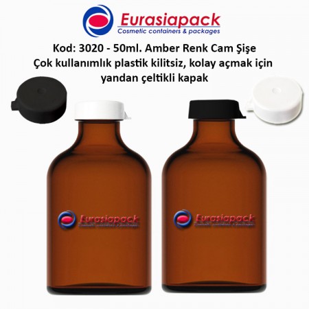 50ml. Kilitsiz Çakma Kapaklı Amber Flakon Şişe