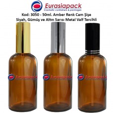 Sprey Valfli İlaç Şişesi 50ml Alüminyum Valfli Amber Şişe 3050