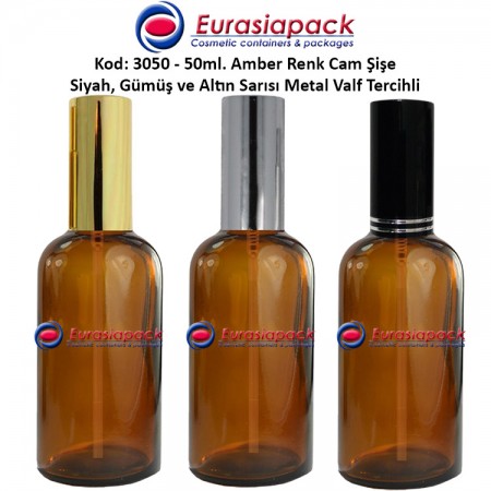 Sprey Valfli İlaç Şişesi 50ml Alüminyum Valfli Amber Şişe 3050