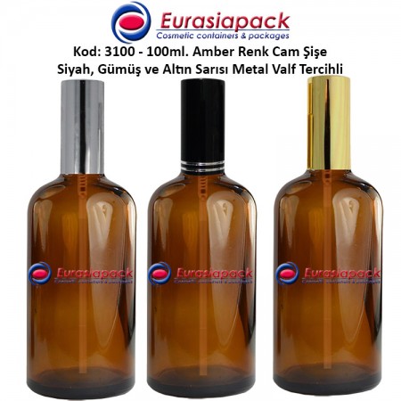 Sprey Valfli İlaç Şişesi 100ml Alüminyum Valfli Amber Şişe 3100