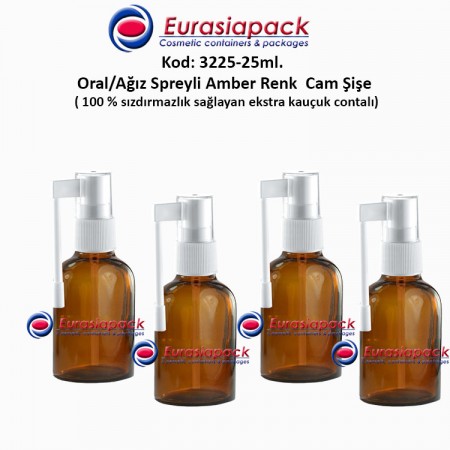 Ağız Spreyli Amber Renk Cam Şişe 25ml Kod: 3225