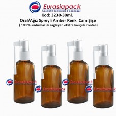 Ağız Spreyli Amber Renk Cam Şişe 30ml Kod: 3230