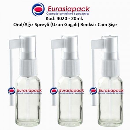 Ağız Spreyli Renksiz Cam Şişe 20ml Kod: 4020