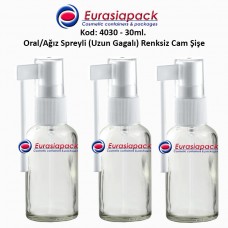 Ağız Spreyli Renksiz Cam Şişe 30ml Kod: 4030