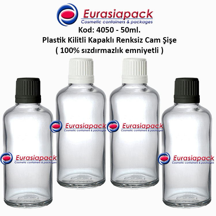 50ml. kilitli kapaklı ilaç şişesi, kilitli kapaklı renksiz ...