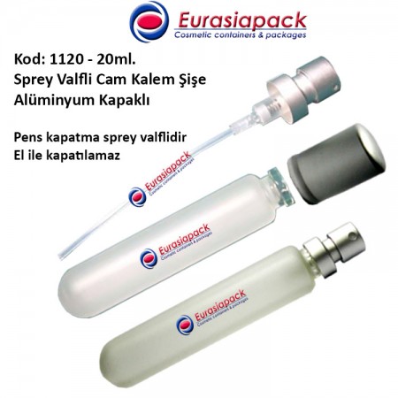 20ml. Alüminyum Sprey ve Alüminyum Kapaklı Buzlu Cam Kalem Parfüm Şişesi