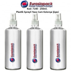 Plastik Spreyli Cam Parfüm Kolonya Şişesi Yassı Model 250ml Kod: 7140 