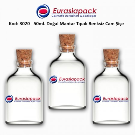 Mantar Tıpalı Cam Şişe 50ml. Kod 3020