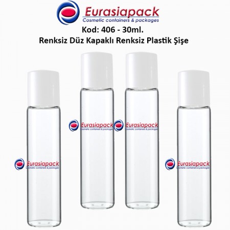 Düz Kapaklı + Tıpalı Plastik Şişe 25/30ml Kod 404