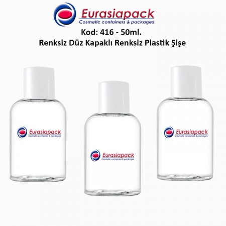 Düz Kapaklı + Tıpalı Plastik Şişe 50ml Kod 416