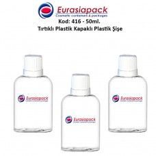 Tırtıklı Kilitsiz Kapaklı Plastik Şişe 50ml Kod 416